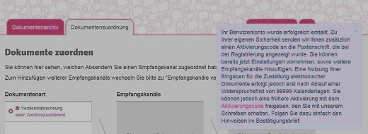 Screenshot : Aktivierungskonto